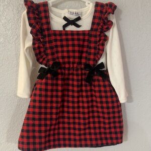 Nicole Miller Red and Black Plaid Dress with White Onsie